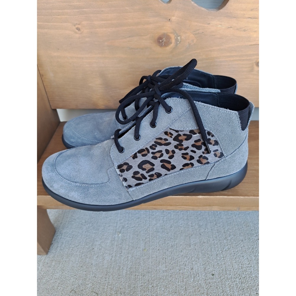 Hotter‎ Women's "Marie" Grey Suede Leather Leopard Print Boots 8.5 Made England